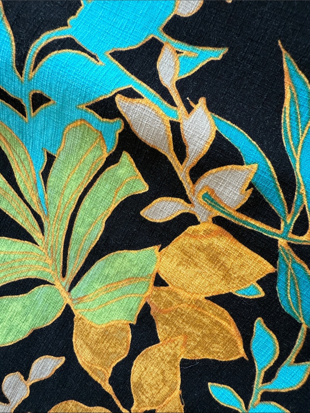 Chico's Black Pants with Teal, Green & Gold Botanical Print - Picture 3 of 9